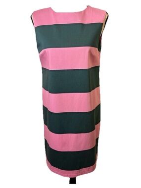 RARE Marimekko Bold Pink and Dark Green Striped Midi Dress Size 36